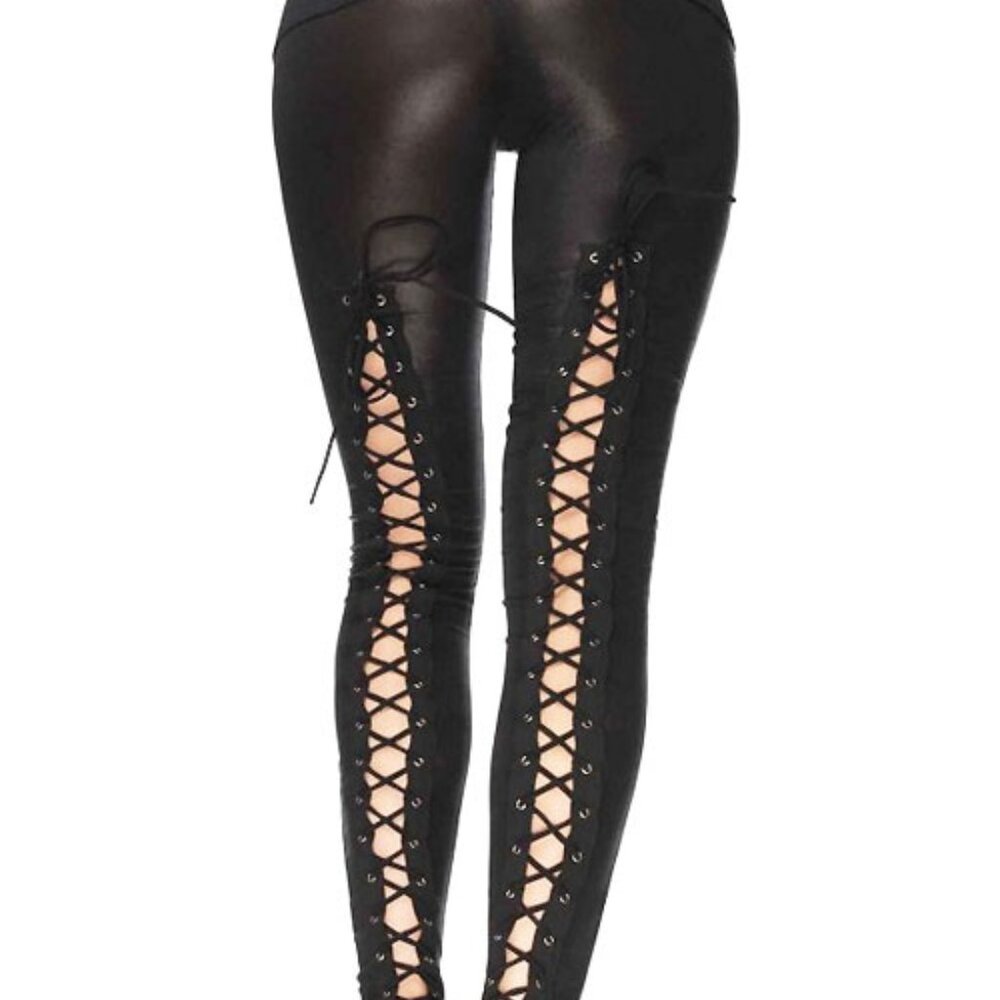 Wet Look Lace-back Leggings for Adults size Small New by Leg Avenue